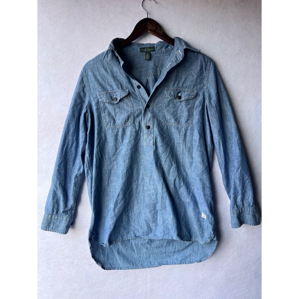 Lauren Ralph Lauren Chambray Pullover Shirt Blue Cotton Tunic Anchor Button M